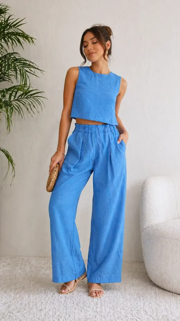 Set de 2 piezas pantaloneta y blusa corta tirante ancho