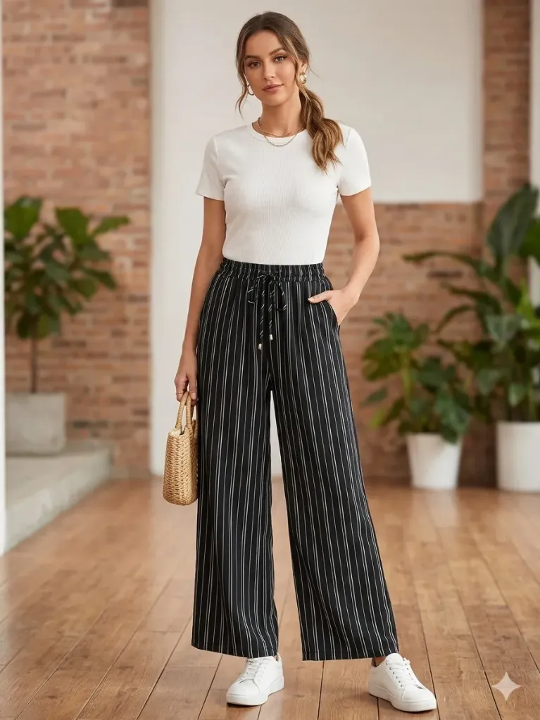 Pantaloneta de rayas con cordón (Negro)
