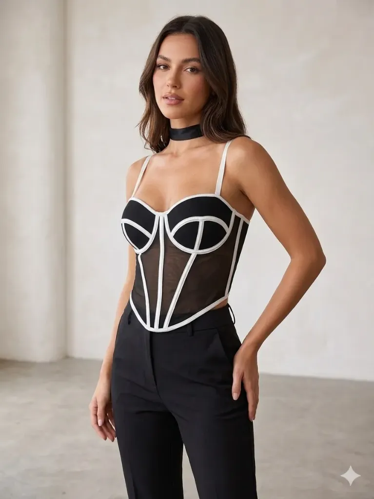 Corset de concha con costuras blancas