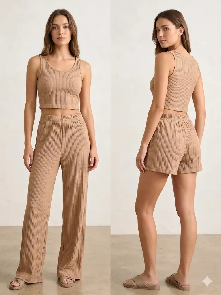 Set de 3 piezas de top con short y pantaloneta