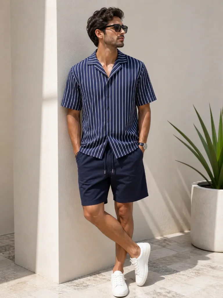 Set de hombre de short y camisa rayada