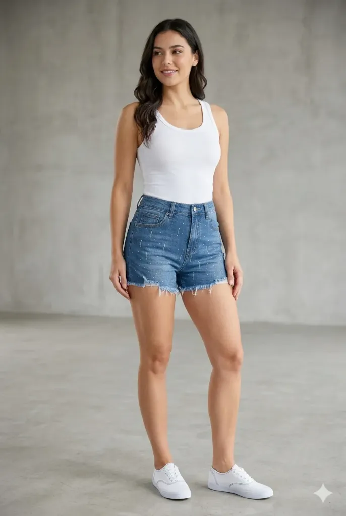Short de mezclilla de mujer con brillo