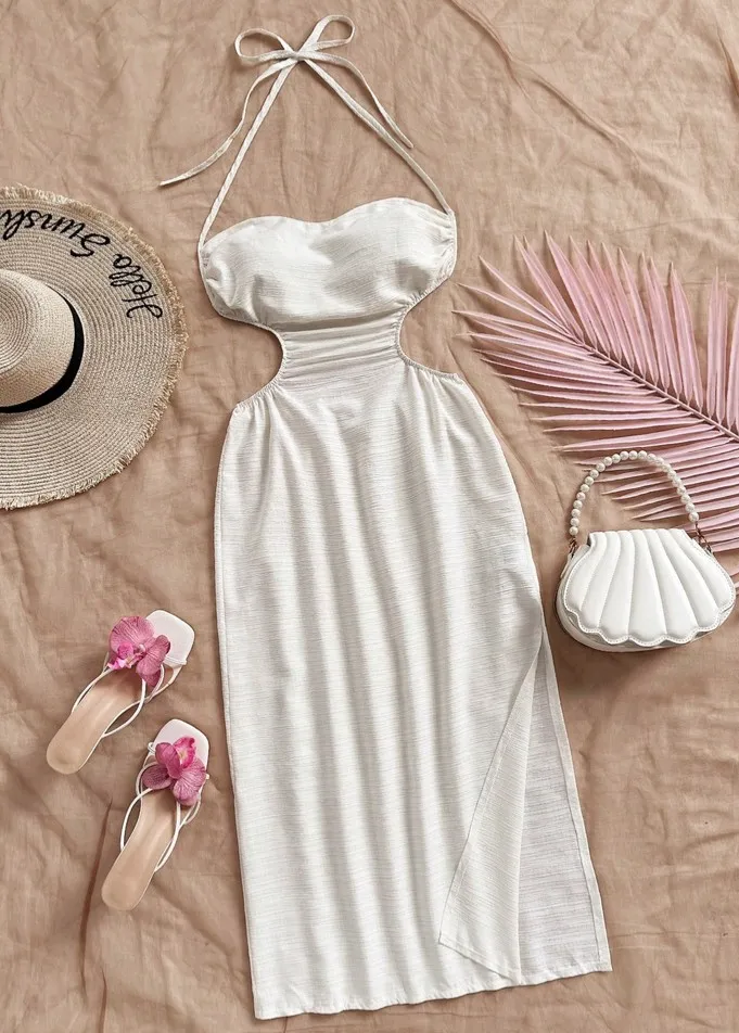 Vestido de tirantes con apertura en la cintura largo de verano