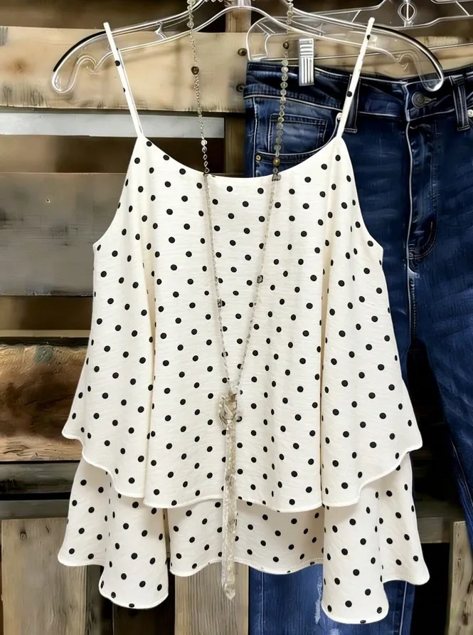 Blusa de tirantes con pliegues y lunares