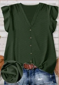 Blusa suelta con botones delanteros Verde