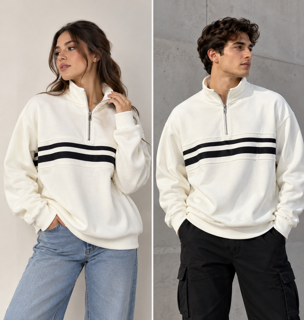 Abrigo unisex con cierre parcial y raya delantera (Gris)