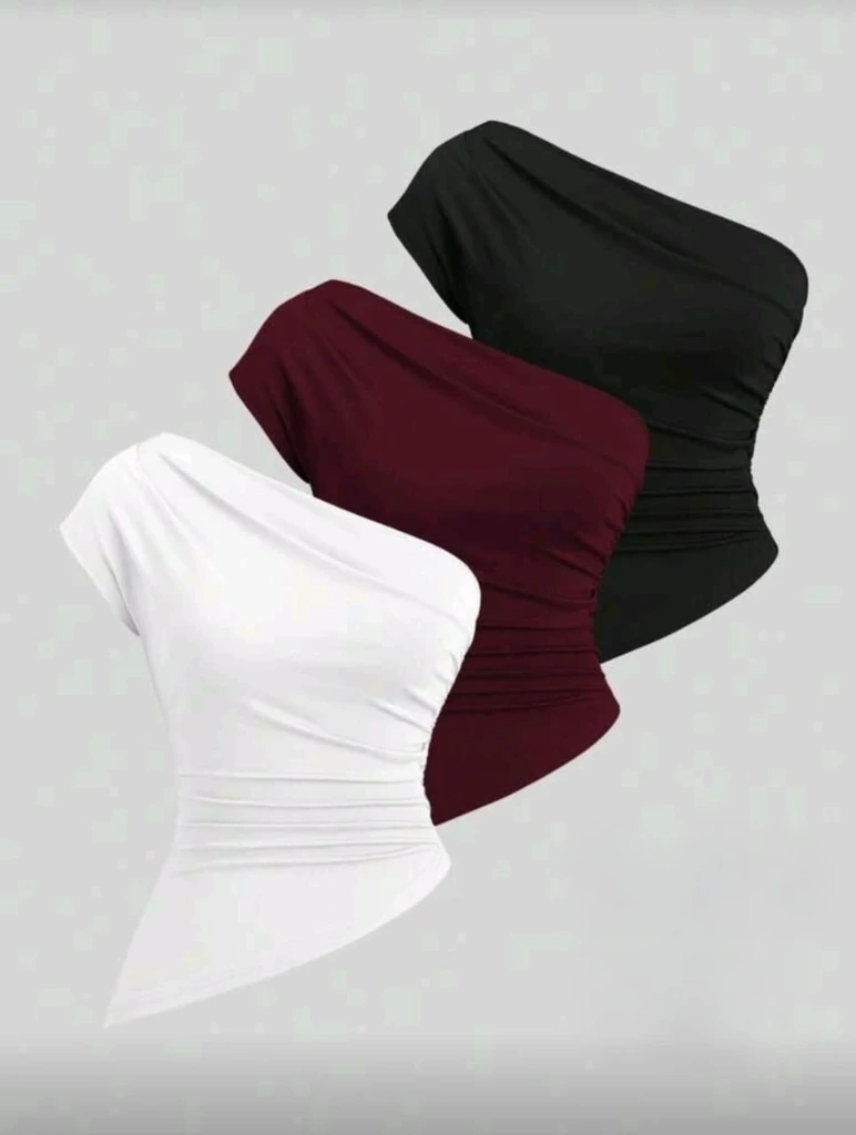 Blusa top corta de un hombro (Chico (S), Negro)