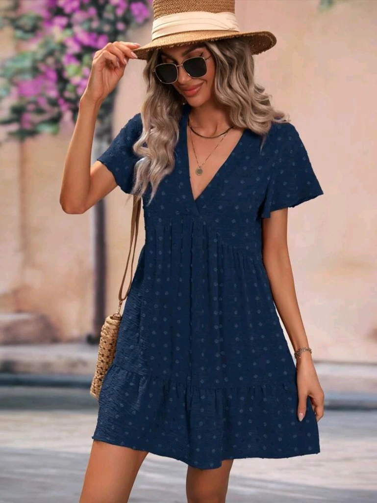 Vestido ancho cuello V Azul Marino