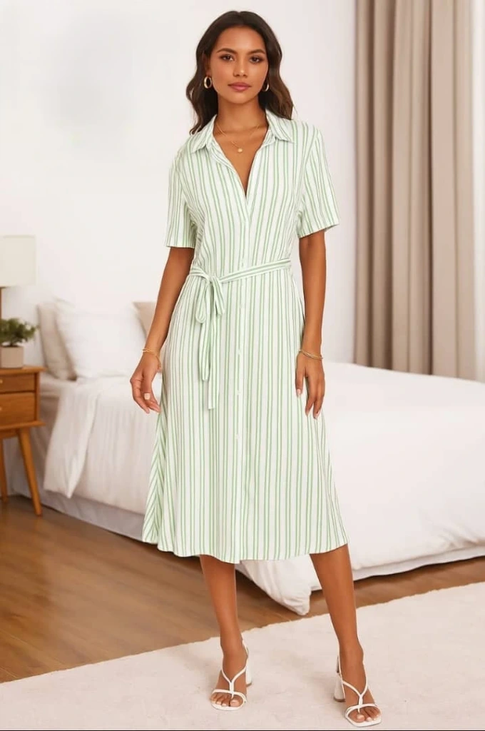 Camisero de rayas Blanco y Verde con lazo