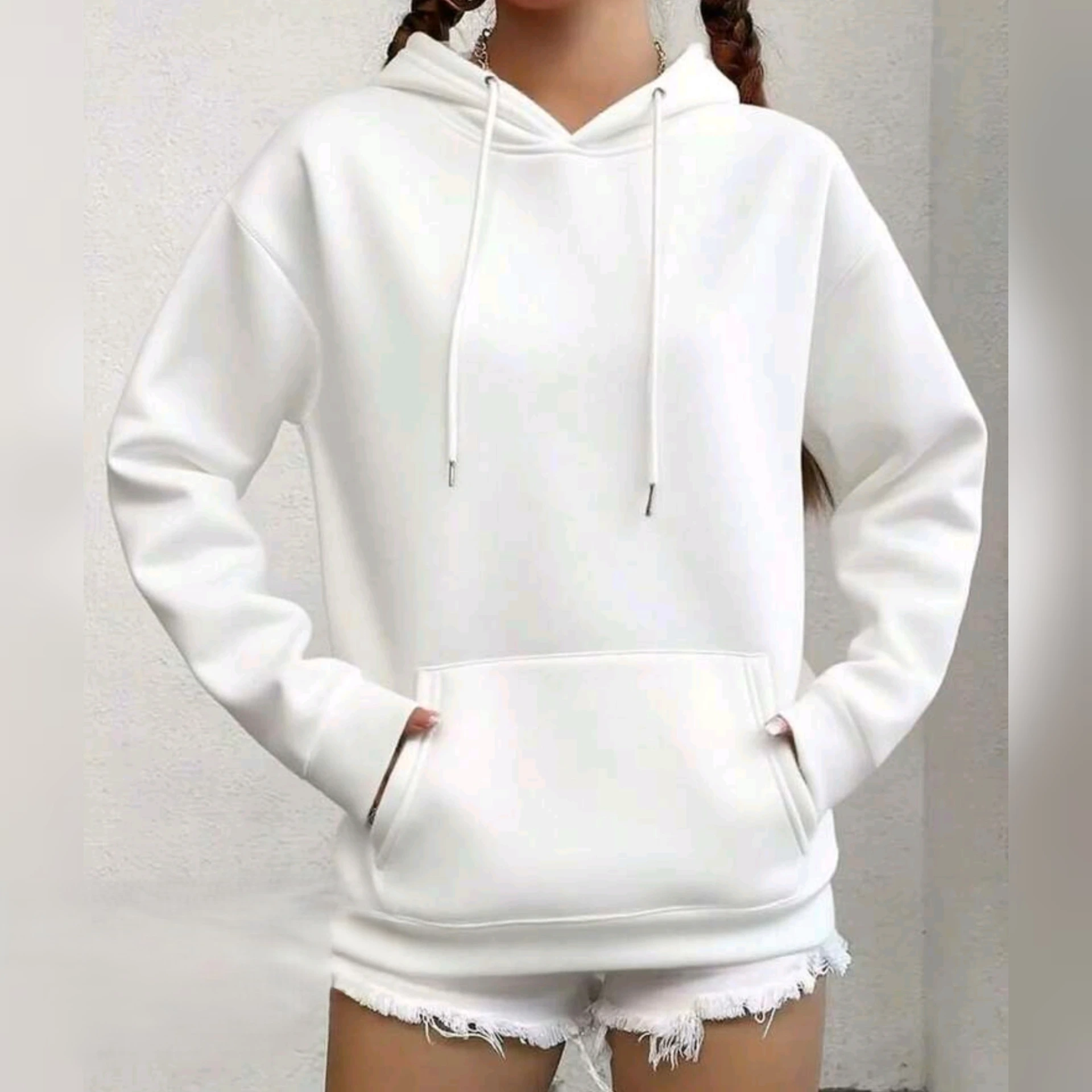 Abrigo de mujer con capucha y bolsillo delantero Sin cierre (Gris)