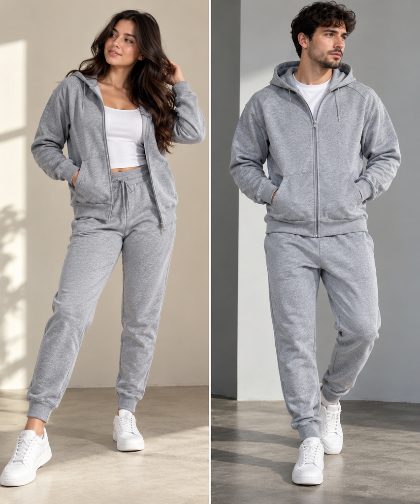 Set de abrigo con cierre y capucha y pantalón joguer de puño (Negro)
