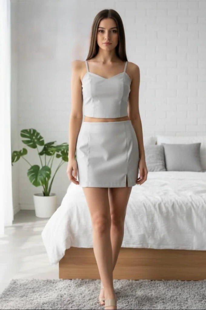 Set de top y saya blanco estilo petrolero