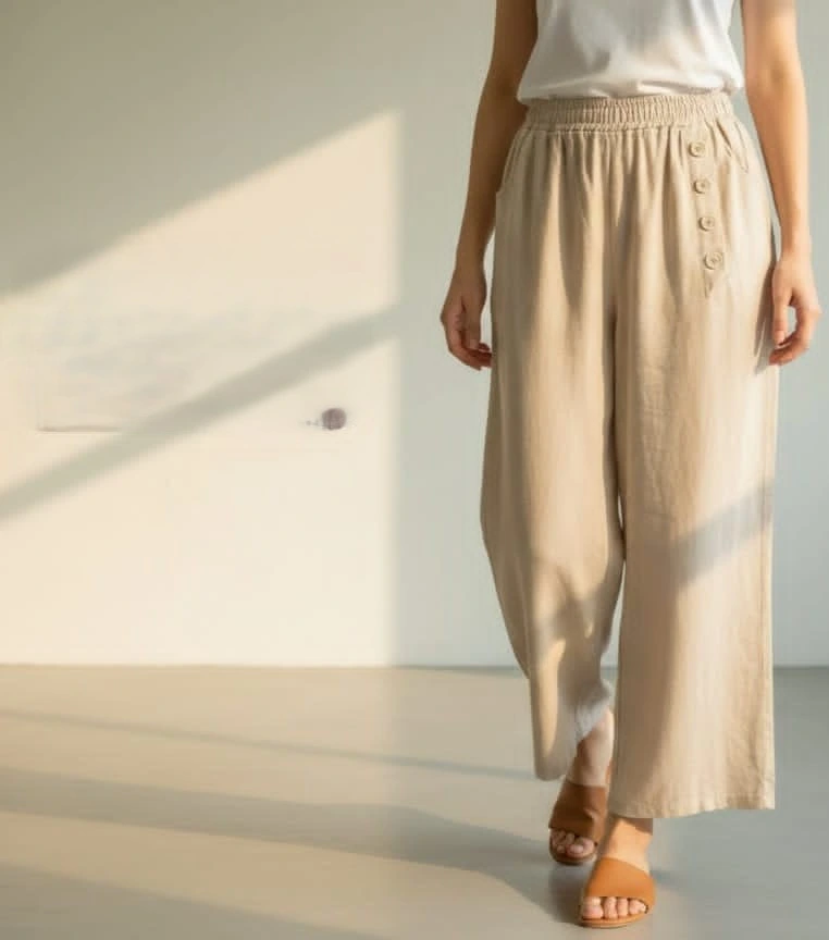 Pantaloneta con botones laterales Beige