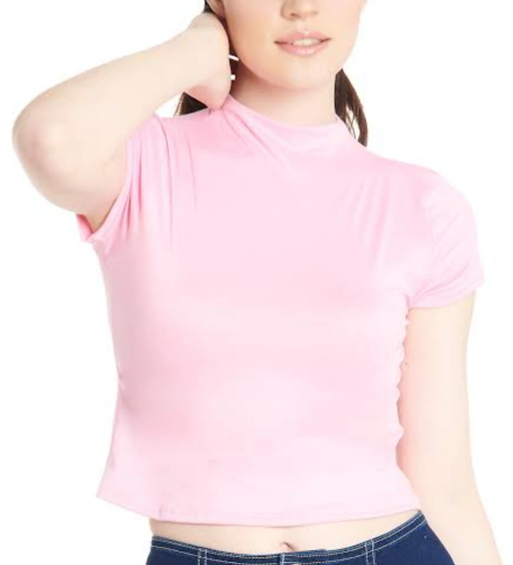 Pullover corto cuello semi alto Rosa