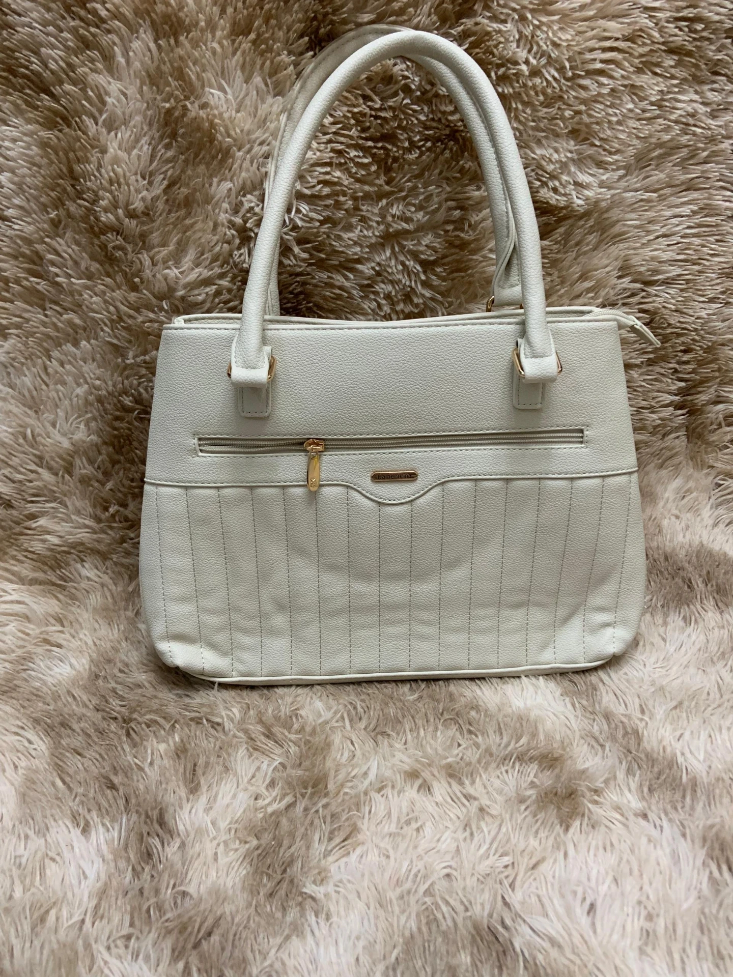 Cartera mediana diseño de rayas Blanca