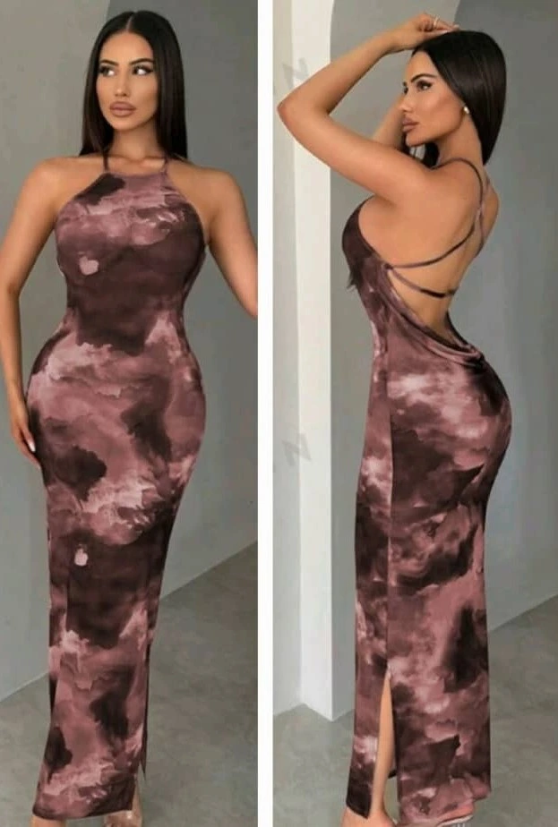 Vestido largo marmoleado transparente Marrón