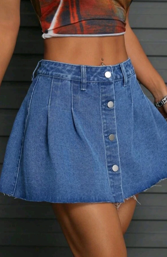 Saya de Mezclilla con botones delanteros (Gris, Chico (S))