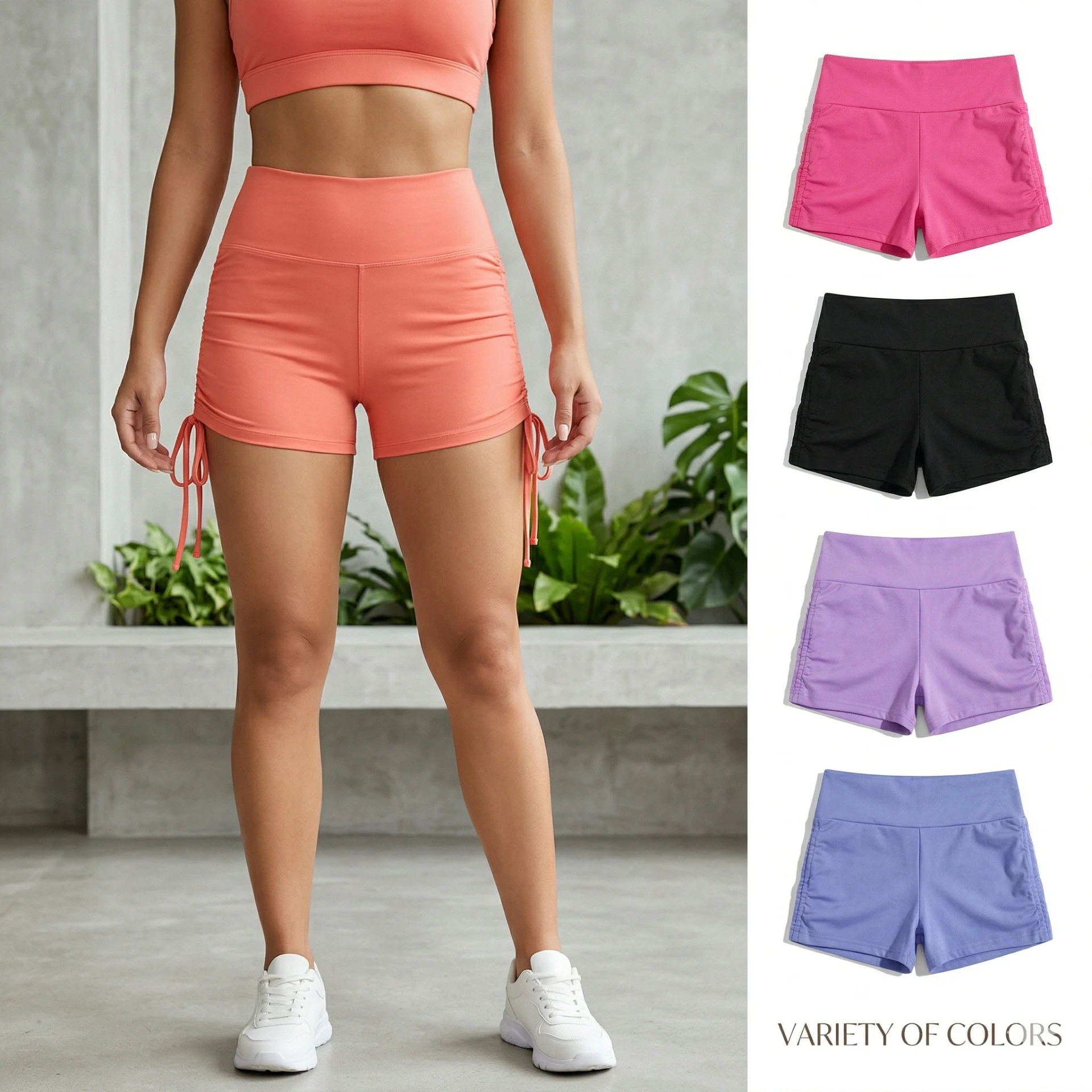 Short deportivo corto con cordones laterales (Negro)