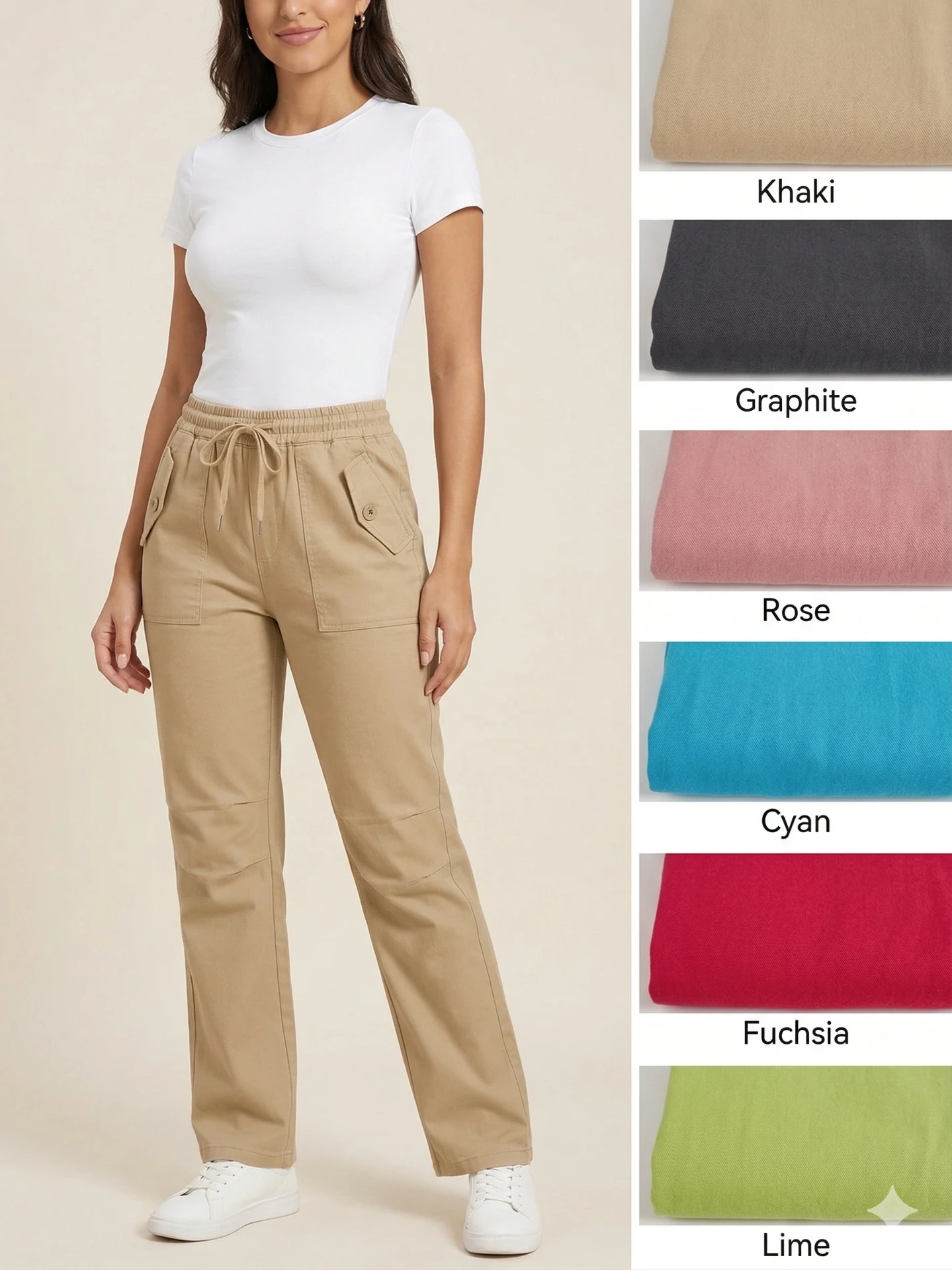 Pantalón de tela cargo color entero (Negro)