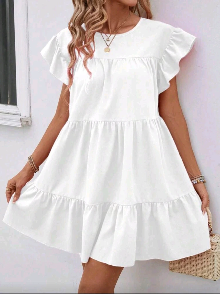 Vestido ancho campana de cuello redondo