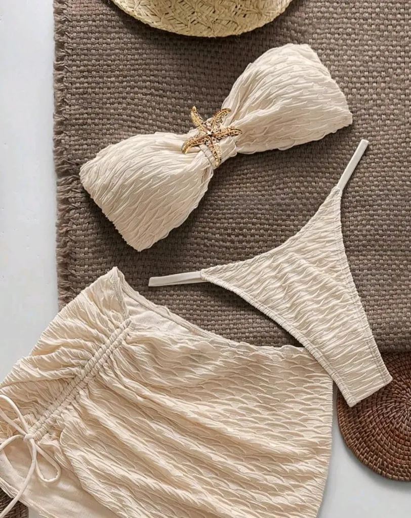 Set de bikini de 3 piezas Albaricoque con decoración de estrella