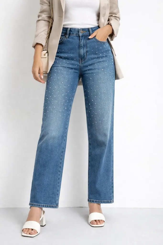 Pantalón estilo cargo con perlas (Gris, Chico (S))