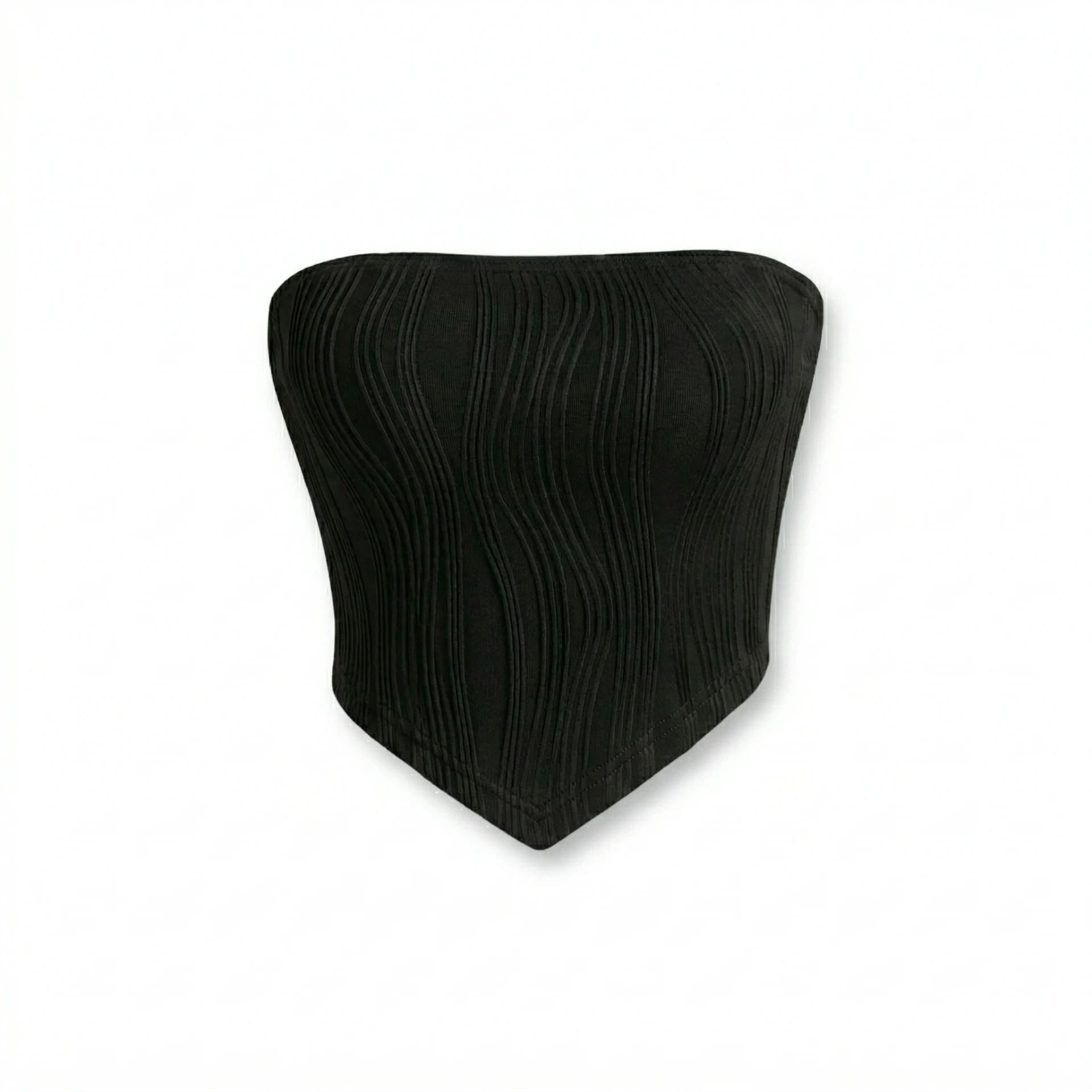 Top corto strapless con pico Negro