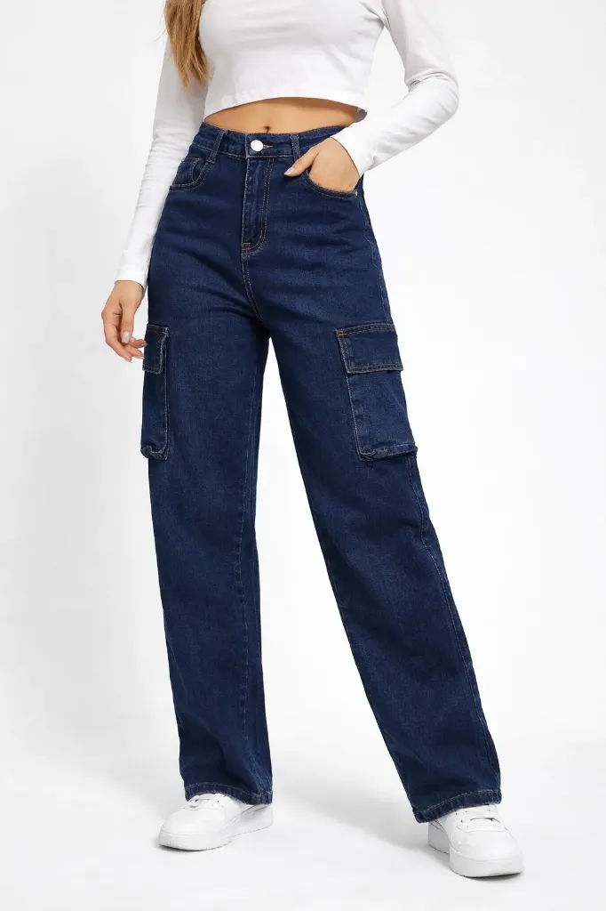 Pantalón de mezclilla de mujer estilo cargo