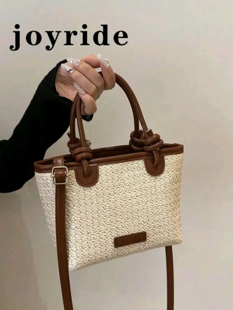 Bolso de playa tejido cruzado con tirantes marrones